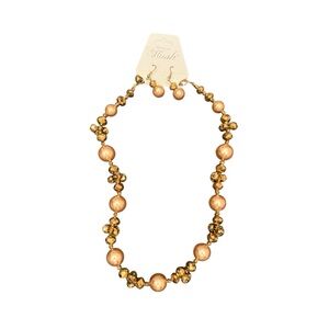 NWT Hush Beaded Necklace and Earrings Jewelry Gift Set Brown Gold Orange